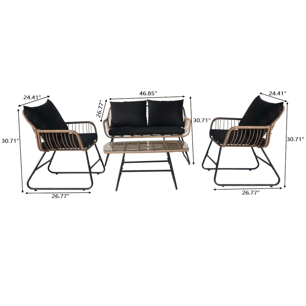 4-Piece Wicker Patio Conversation Set with Cushions - Outdoor Seating for 4. Picture 3