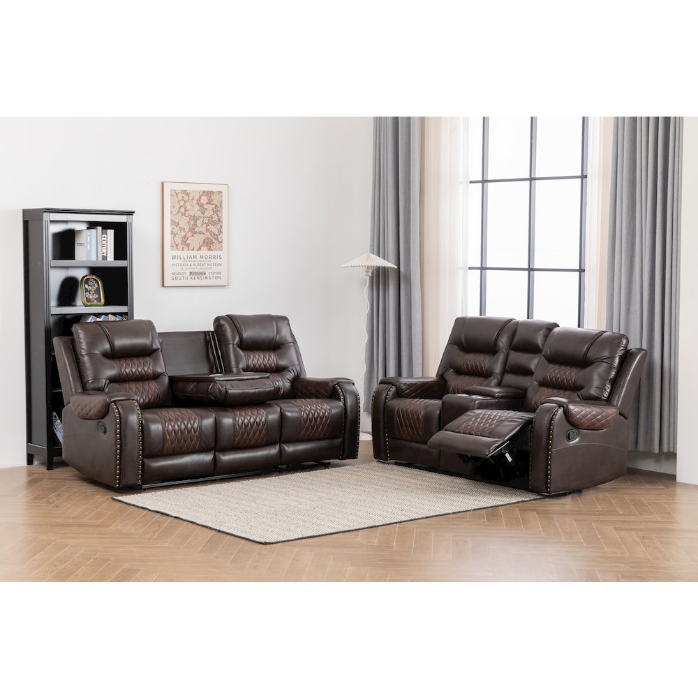 Ilyiano Two Tone Faux Leather 2-PC Livingroom Reclining Set In Brown. Picture 2