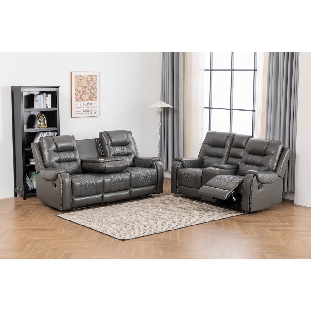 Ilyiano Two Tone Faux Leather 2-PC Livingroom Reclining Set In Gray. Picture 10
