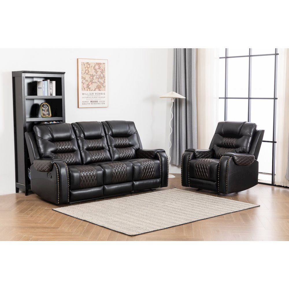 Ilyiano Two Tone Faux Leather Two-PC Livingroom Reclining Set In Black. Picture 1