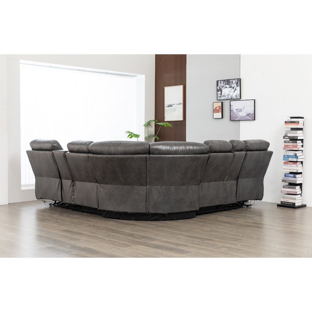 Hathrone Faux Leather Power Reclining Sectional LED USB and SubWoofer In Gray. Picture 3