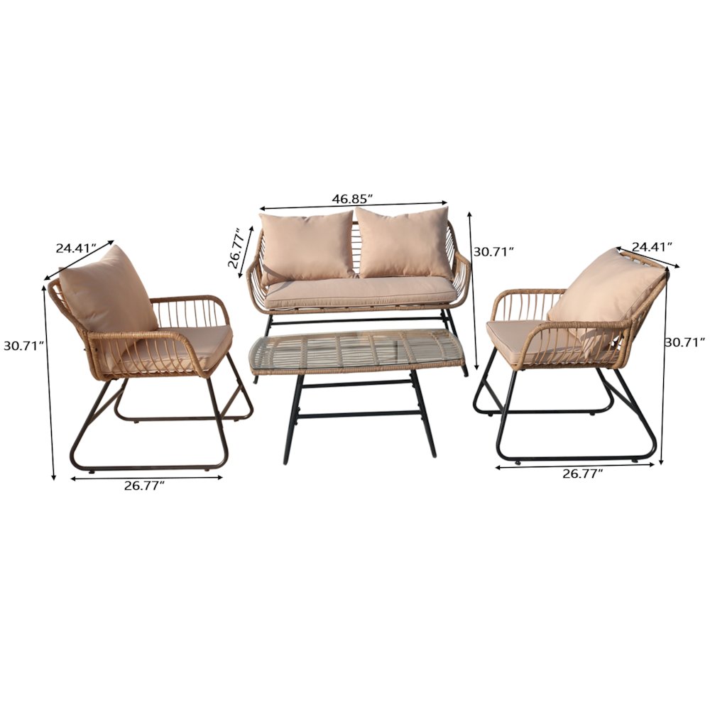 4-Piece Wicker Patio Conversation Set with Cushions - Outdoor Seating for 4. Picture 7