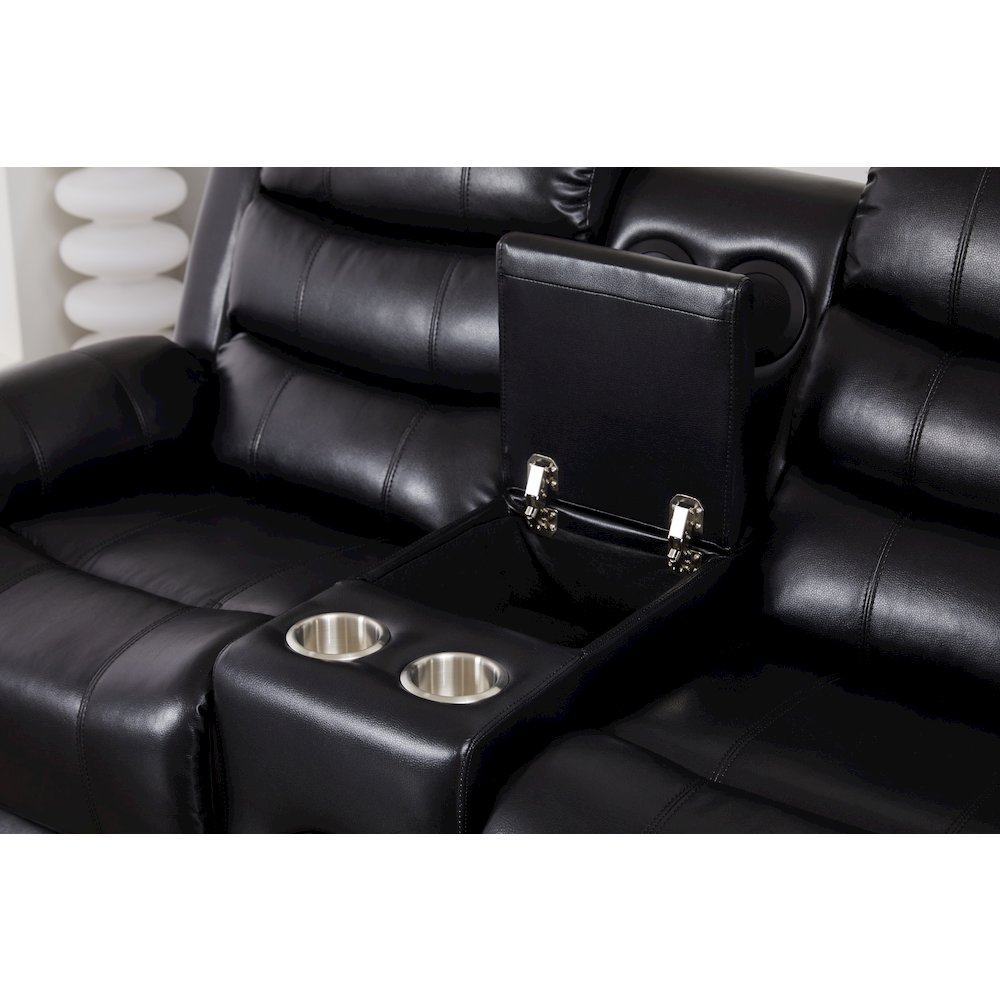Faux Leather Manual Reclining Loveseat with LED Lights and Console. Picture 5