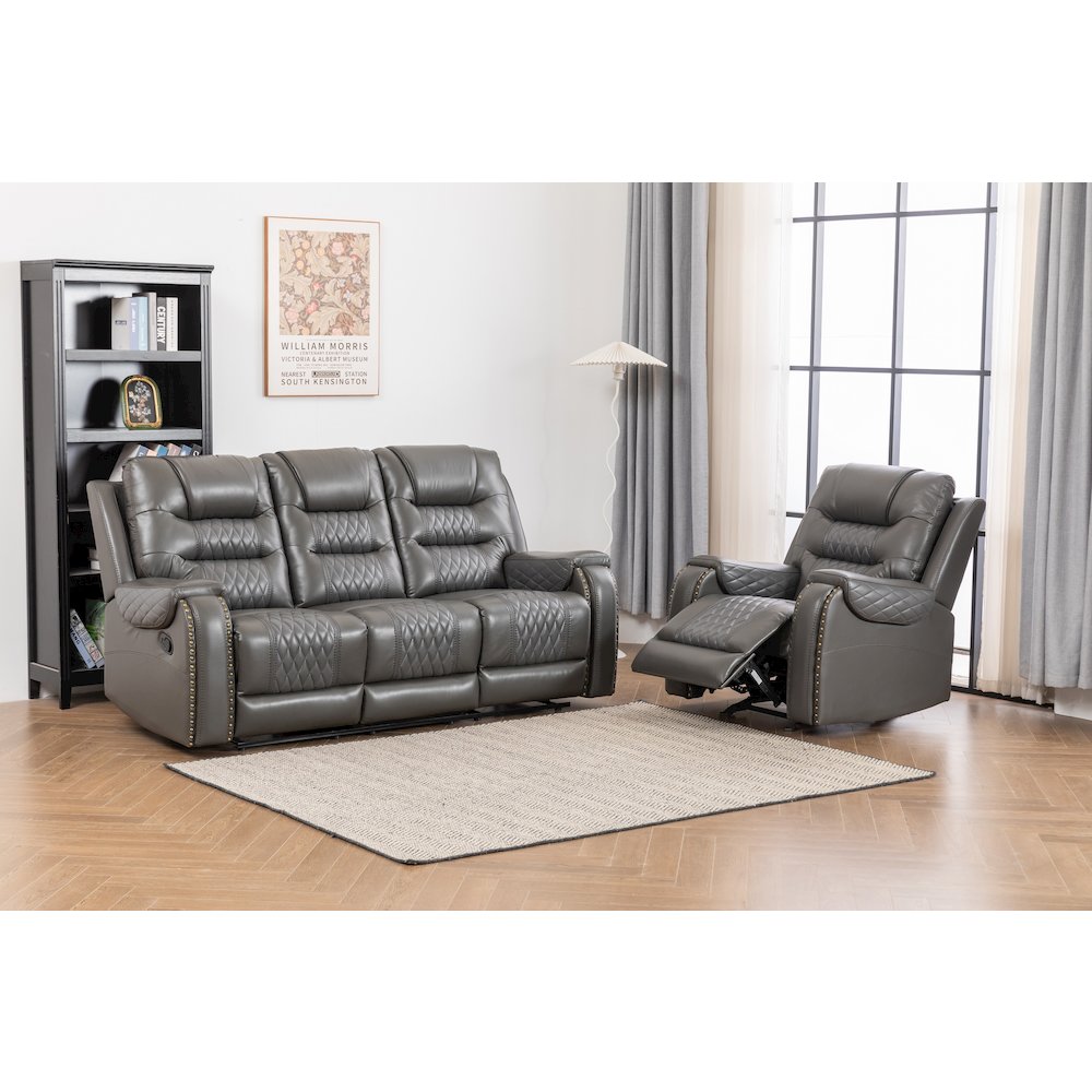 Ilyiano Two Tone Faux Leather Two-PC Livingroom Reclining Set In Gray. Picture 2