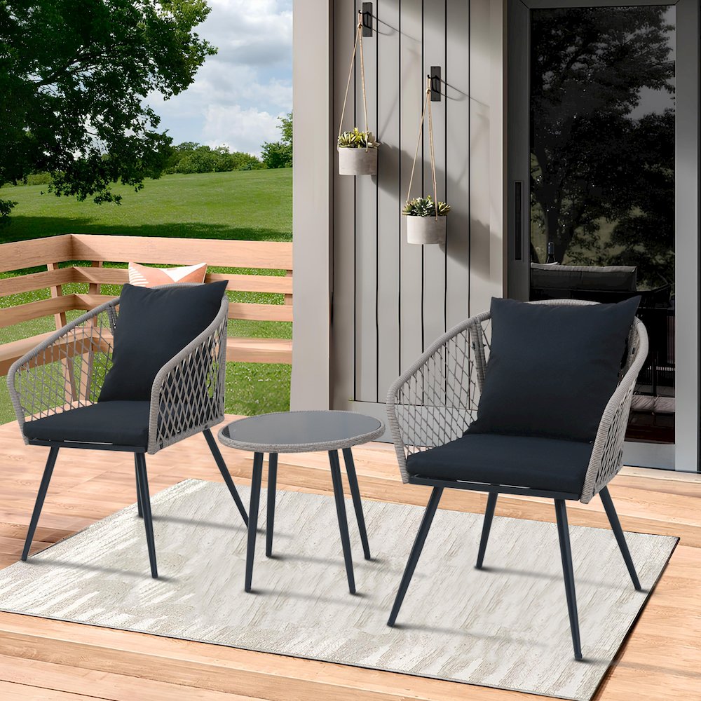 3-Piece Outdoor Patio Bistro Set – Modern Wicker Conversation Chairs. Picture 5