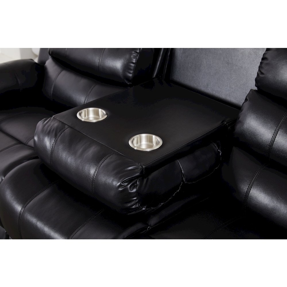 Faux Leather Manual Reclining Sofa with LED Lights With Drop Down Table. Picture 5