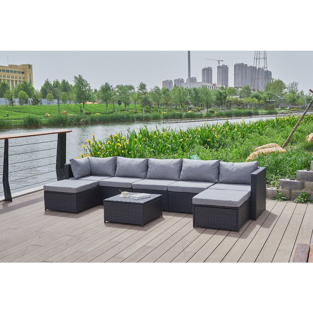 101'' Wicker Outdoor Patio Sectional. Picture 1