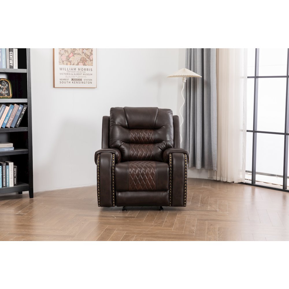 Ilyiano Two Tone Faux Leather Rocker Recliner In Brown. Picture 1