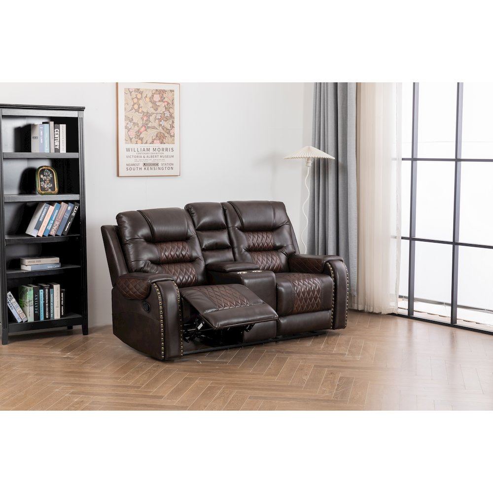 Ilyiano Two Tone Faux Leather Livingroom Reclining Loveseat In Brown. Picture 3