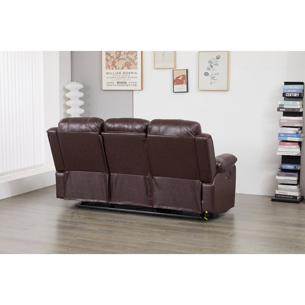 Faux Leather Manual Reclining Sofa with LED Lights With Drop Down Table. Picture 5