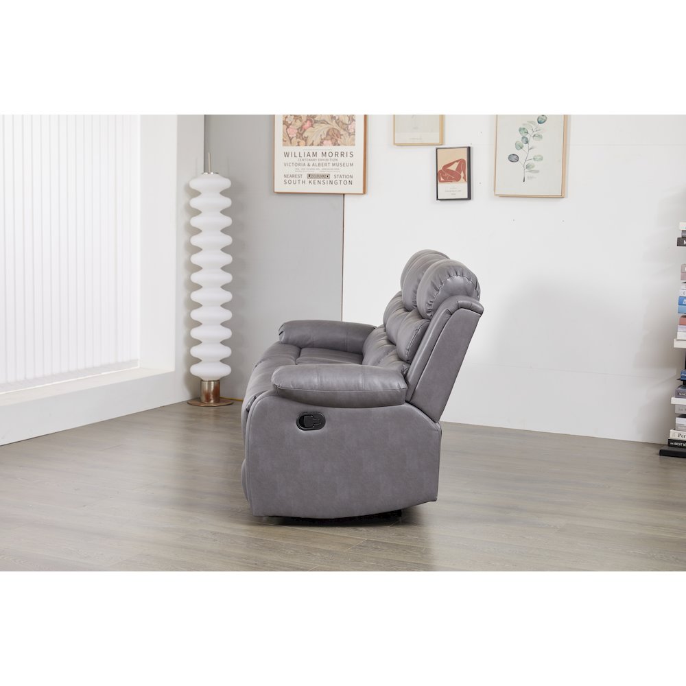 Faux Leather Manual Reclining Sofa with LED Lights With Drop Down Table. Picture 3
