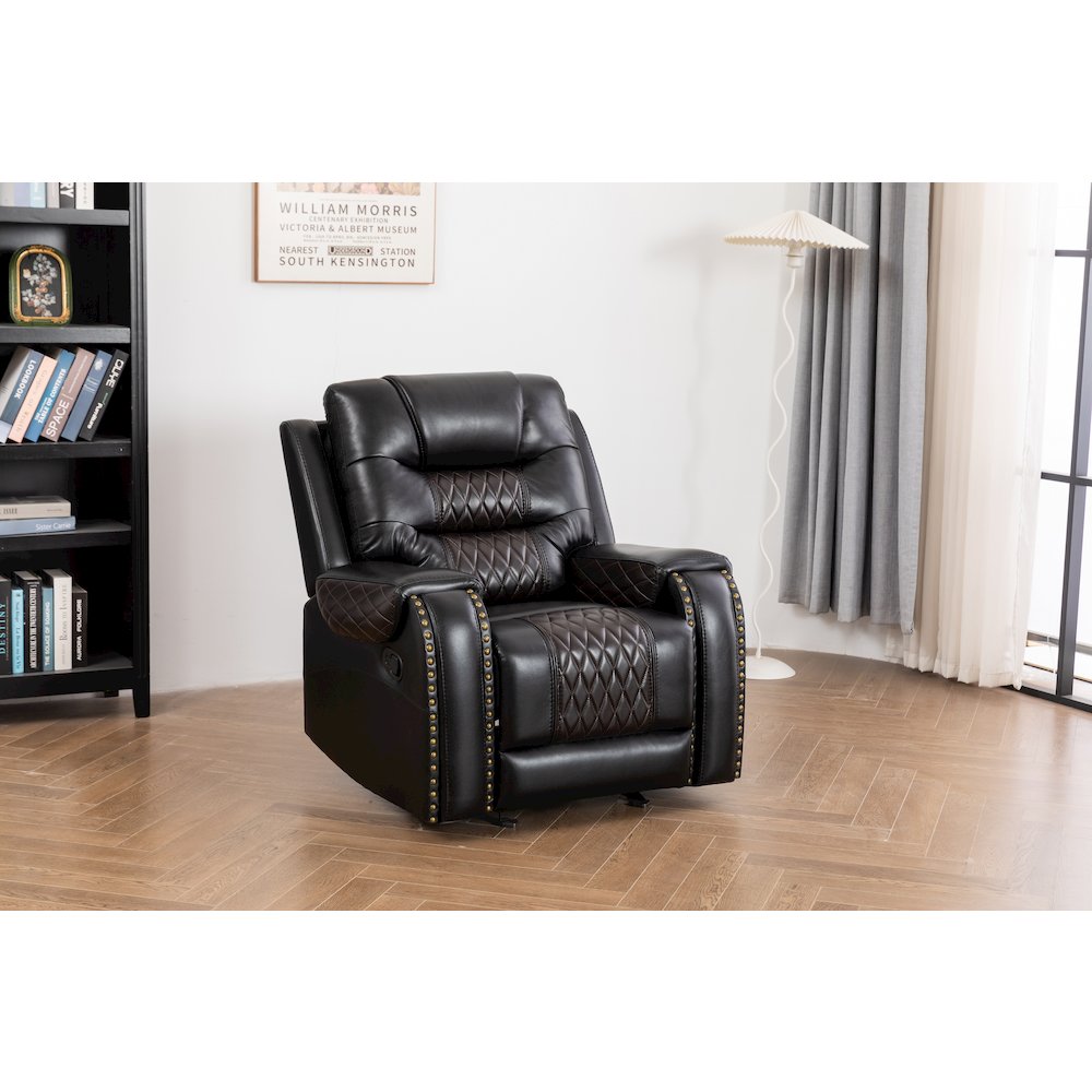 Ilyiano Two Tone Faux Leather 3-Piece Livingroom Reclining Set In Black. Picture 7