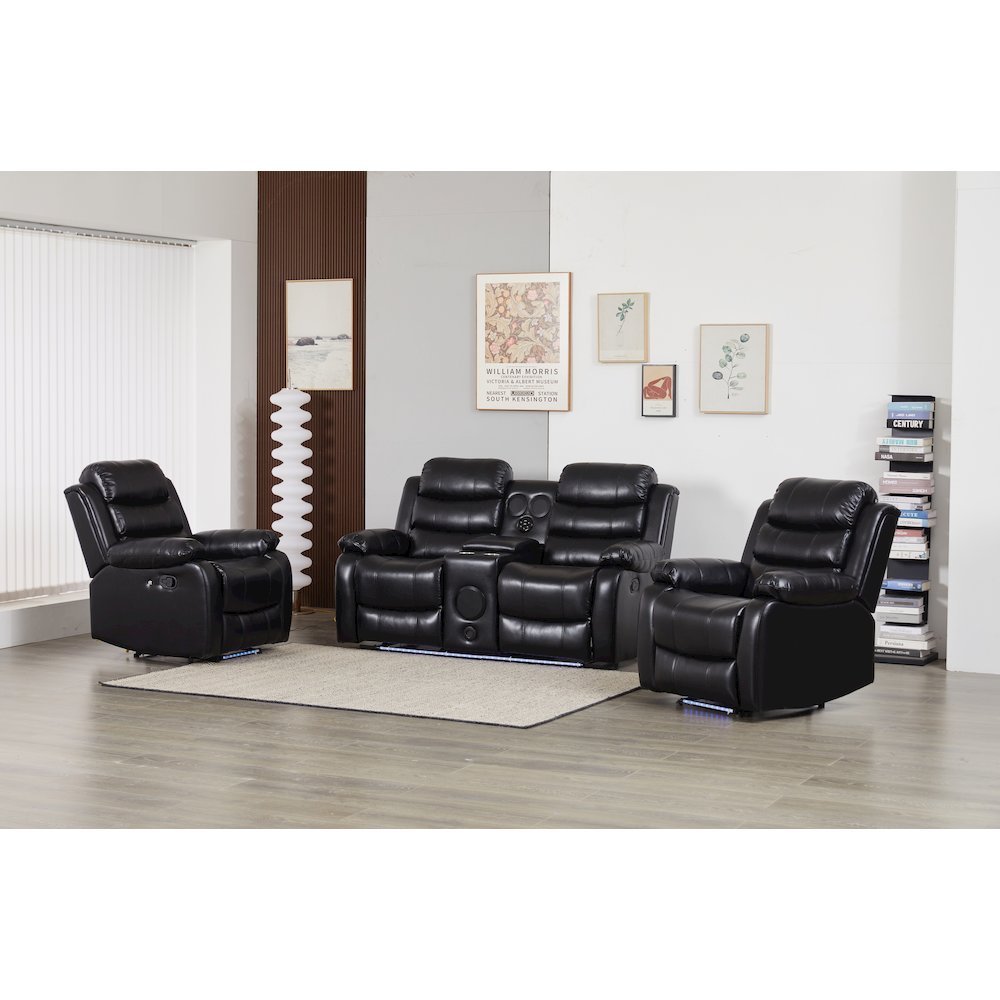 Faux Leather Manual Reclining Sofa Set – Three-Piece Home Theater Seating. Picture 1