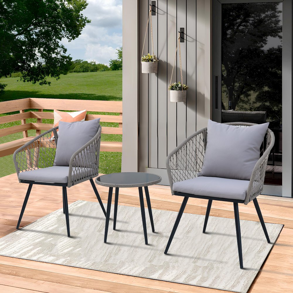 3-Piece Outdoor Patio Bistro Set – Modern Wicker Conversation Chairs. Picture 2