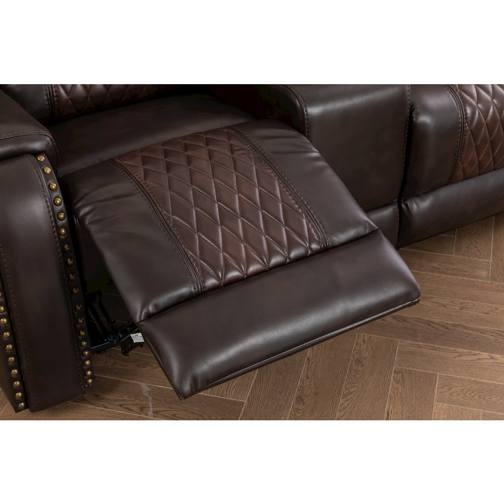 Ilyiano Two Tone Faux Leather Livingroom Reclining Sofa In Brown. Picture 8