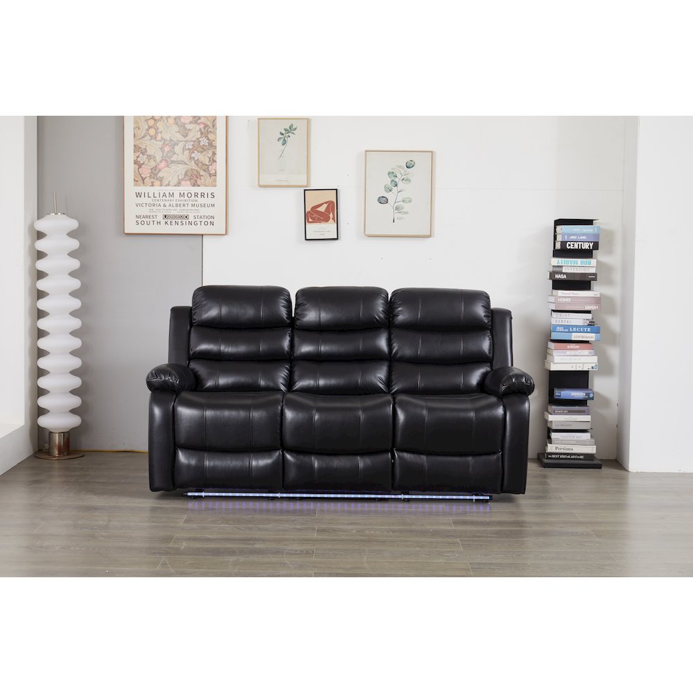 Faux Leather Manual Reclining Sofa with LED Lights With Drop Down Table. Picture 2