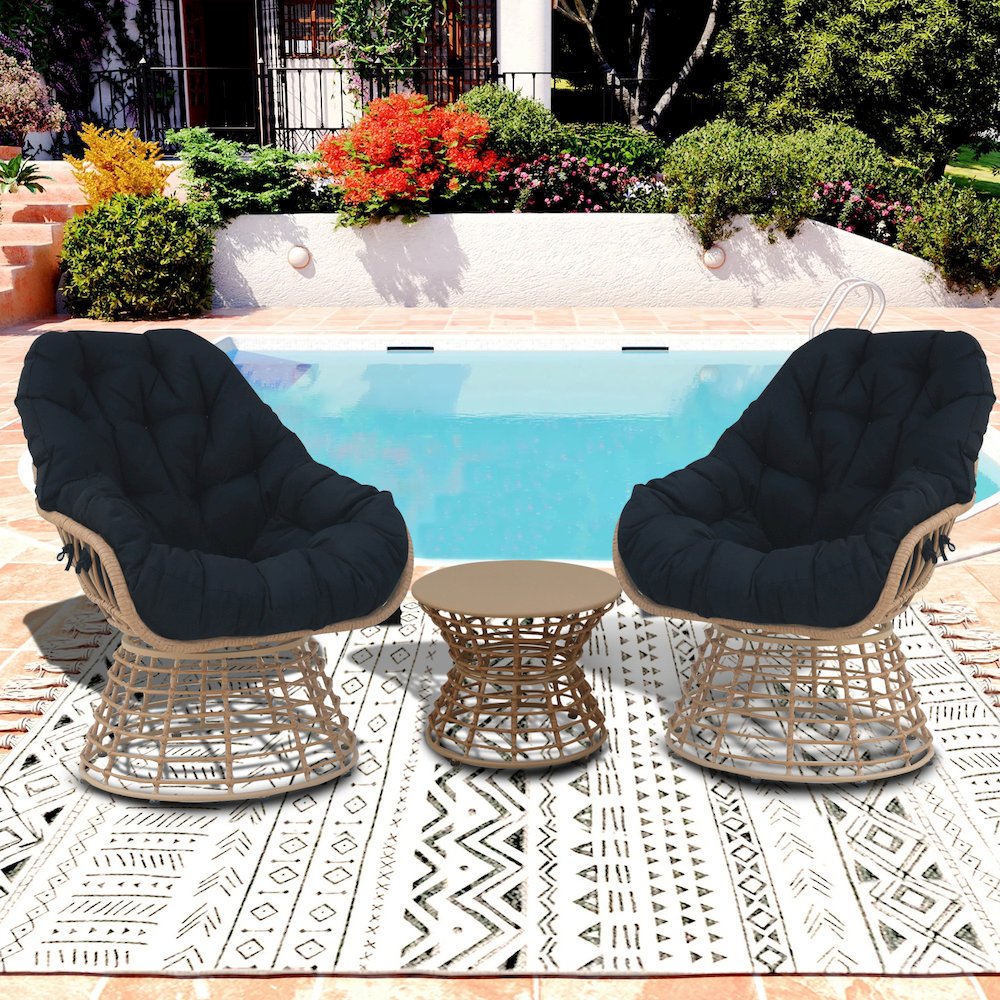 3-Piece Swivel Wicker Patio Conversation Set with Cushions. Picture 2
