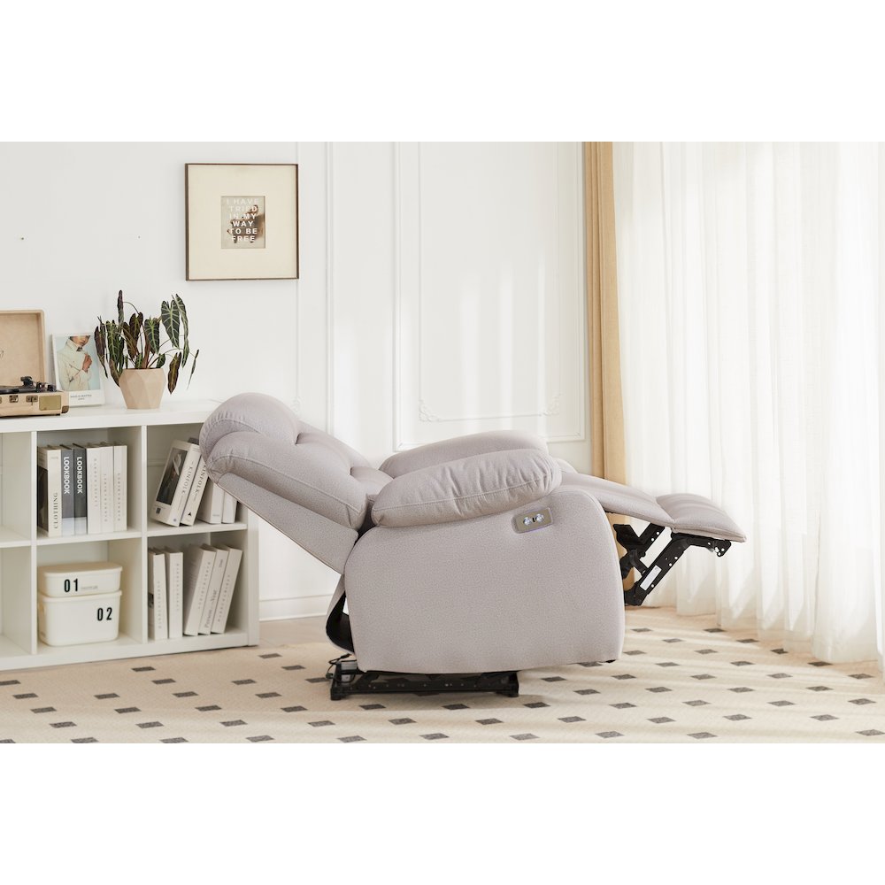 Kingway Adrien Fabric Power Recliner With USB in Gray. Picture 3