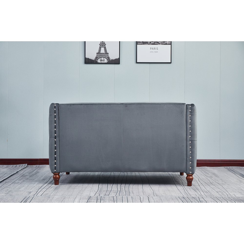 Kingway Furniture Avin Velvet Nail Head Livingroom Loveseat in Gray. Picture 4