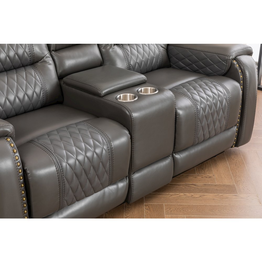 Ilyiano Two Tone Faux Leather Livingroom Reclining Loveseat In Gray. Picture 5
