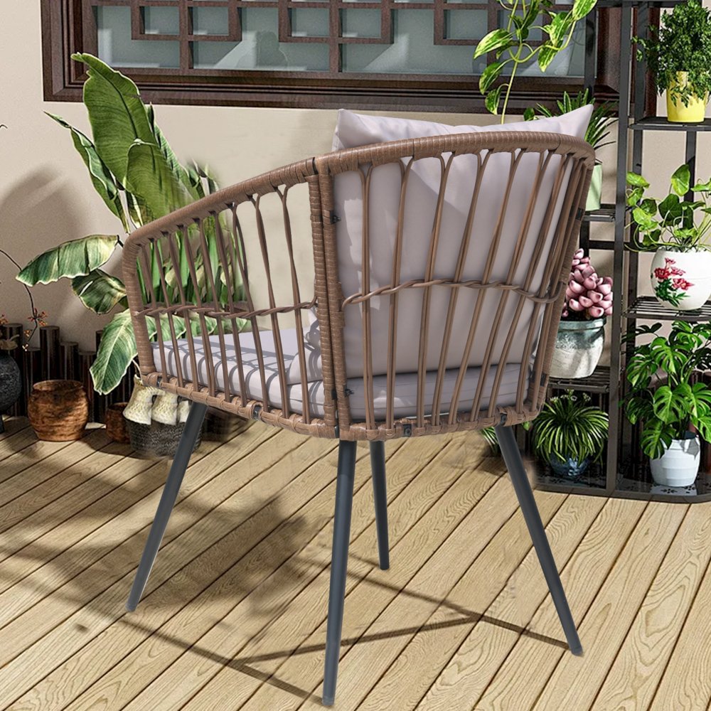 3-Piece Outdoor Patio Bistro Set – Boho Wicker Chairs with Glass-Top Table. Picture 6