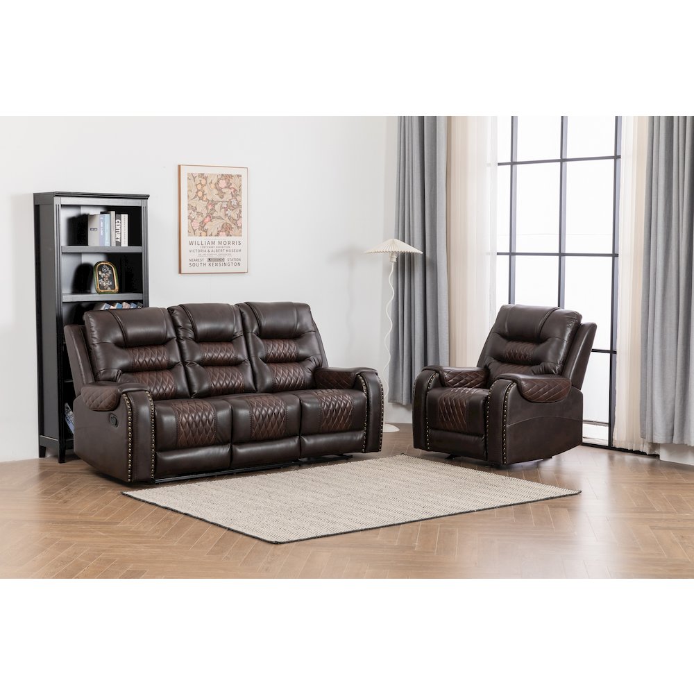 Ilyiano Two Tone Faux Leather Two-PC Livingroom Reclining Set In Brown. Picture 1