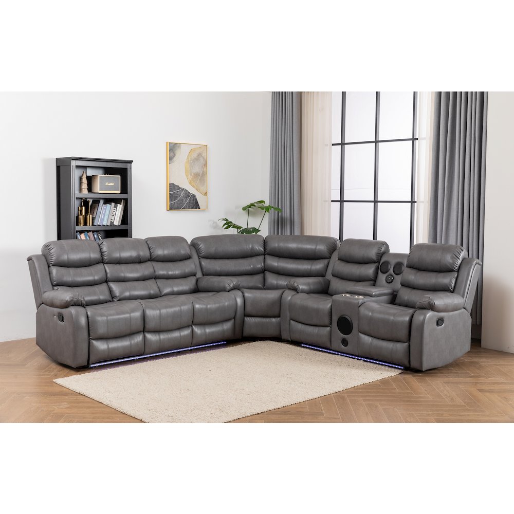 Donivi LED Faux Leather Reclining Sectional. Picture 1