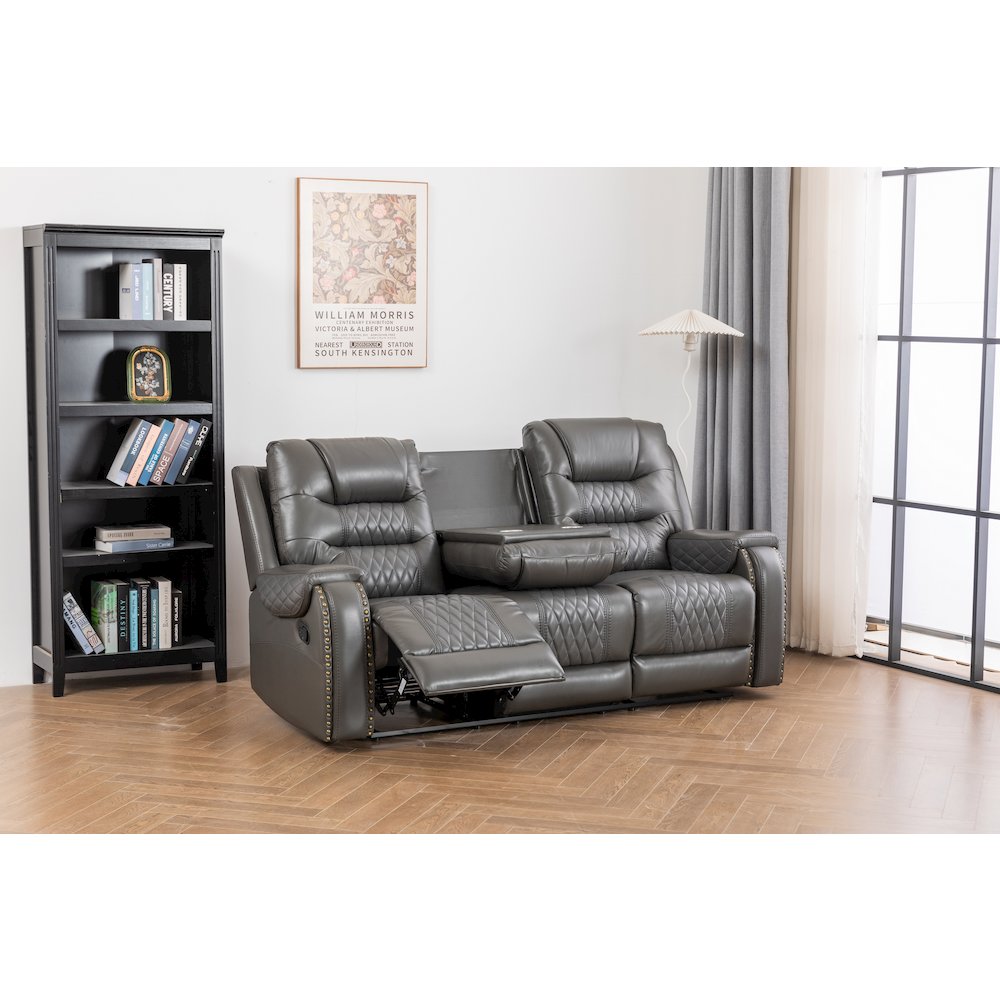 Ilyiano Two Tone Faux Leather Livingroom Reclining Sofa In Gray. Picture 2