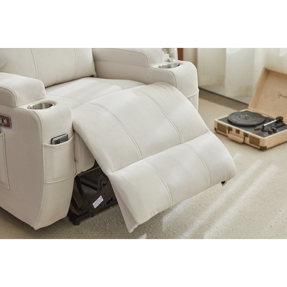 Kingway Arbore Fabric Power Recliner with USB and Cup Holders in Beige. Picture 5