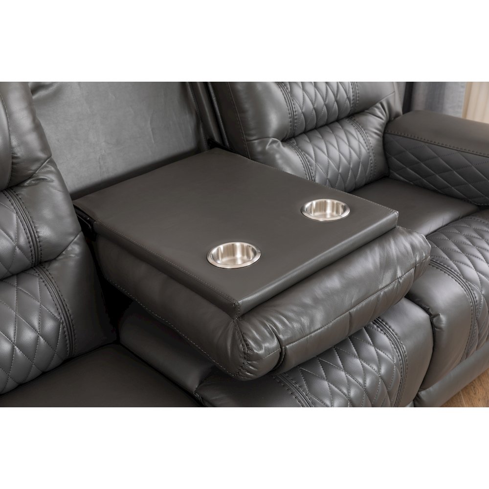 Ilyiano Two Tone Faux Leather Livingroom Reclining Sofa In Gray. Picture 6