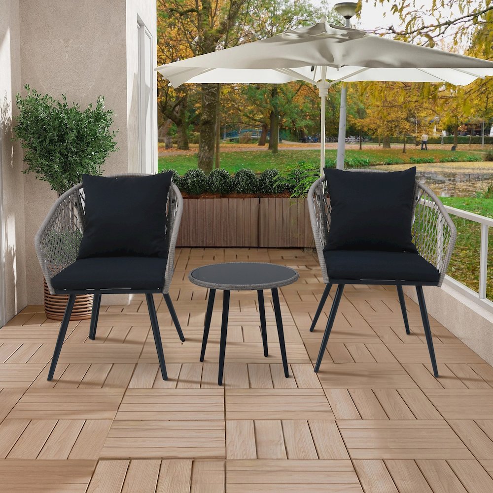 3-Piece Outdoor Patio Bistro Set – Modern Wicker Conversation Chairs. Picture 1