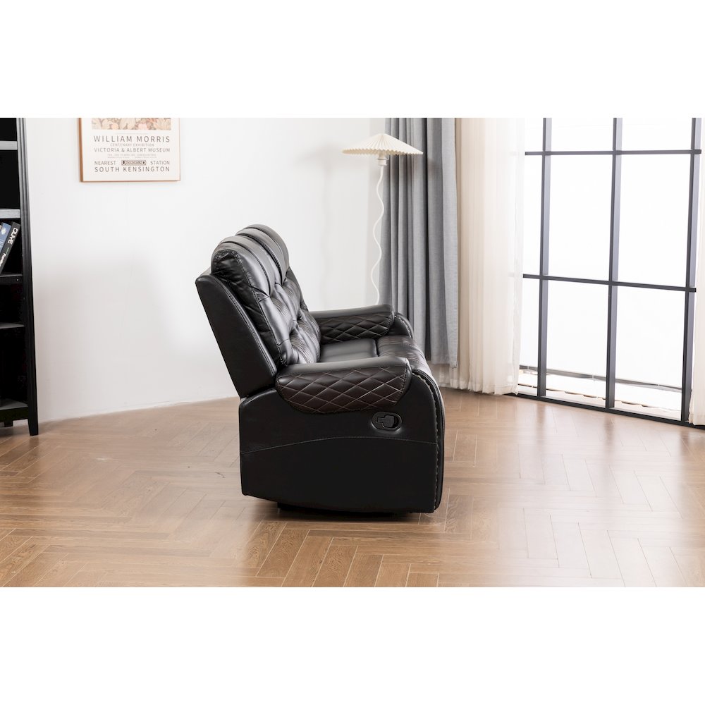 Ilyiano Two Tone Faux Leather Livingroom Reclining Sofa In Black. Picture 4