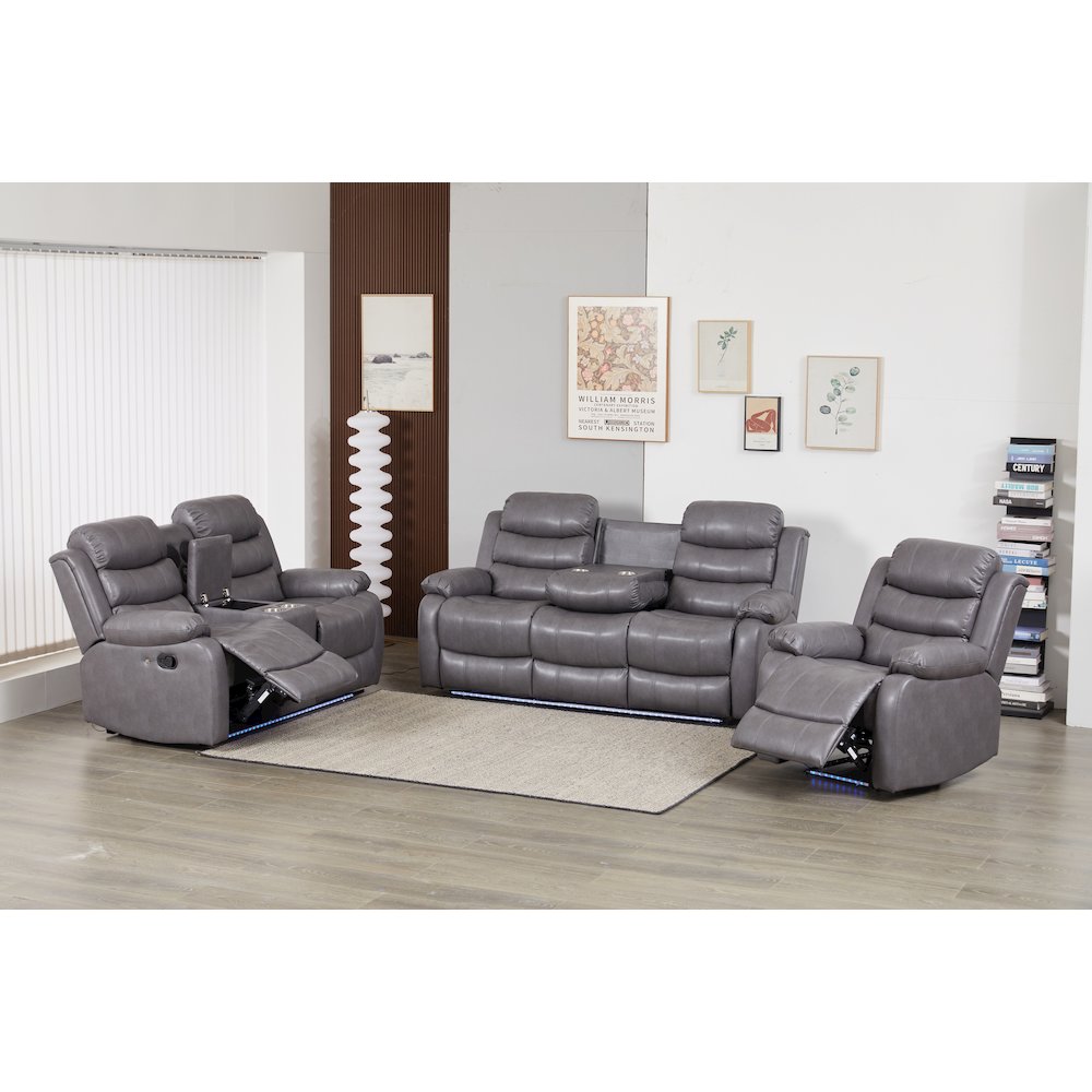 Faux Leather Manual Reclining Sofa Set – 3-Piece Home Theater Seating. Picture 2