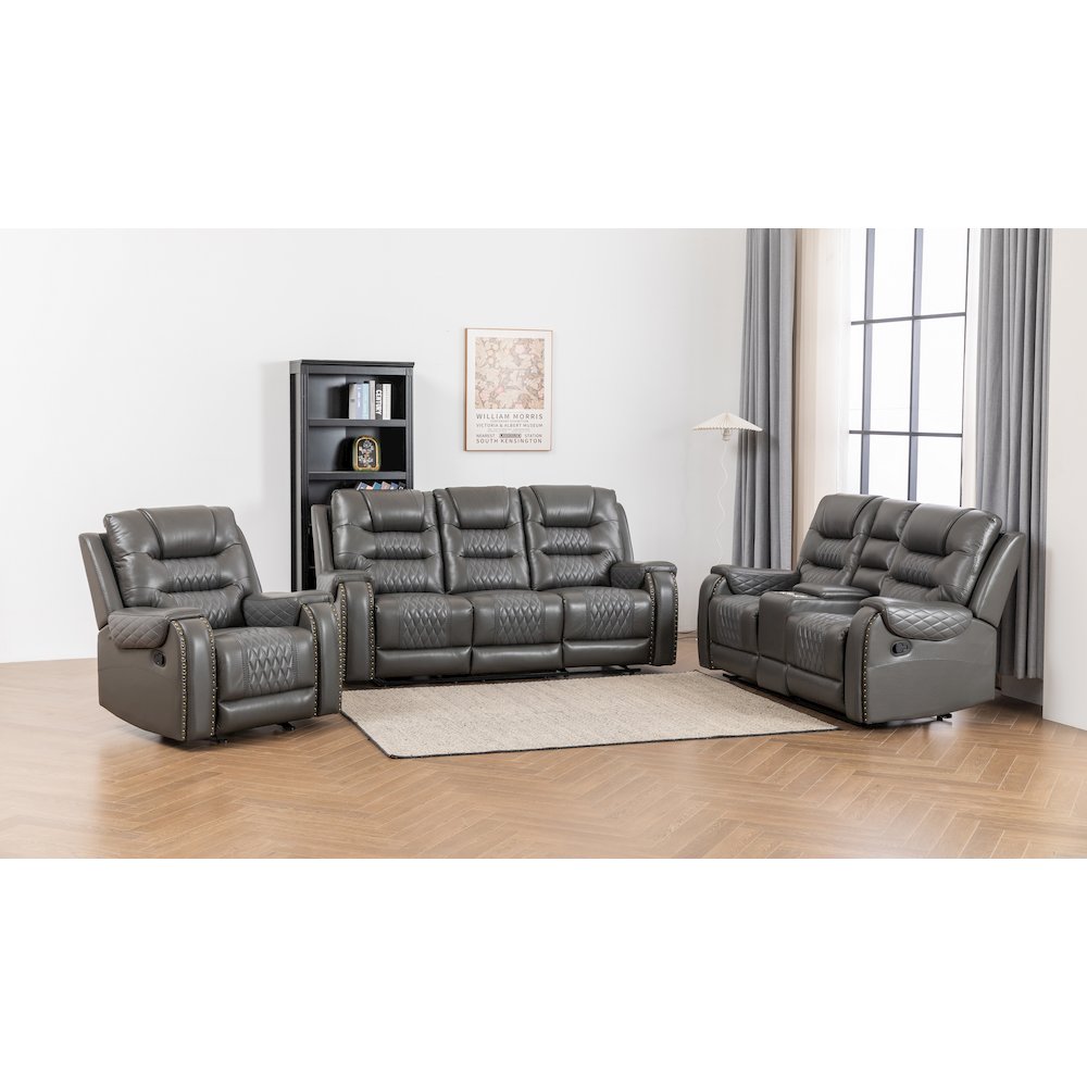 Ilyiano Two Tone Faux Leather 3-PC Livingroom Reclining Set In Gray. Picture 1