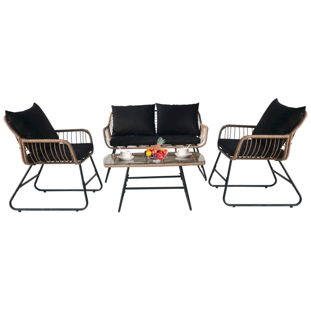 4-Piece Wicker Patio Conversation Set with Cushions - Outdoor Seating for 4. Picture 2