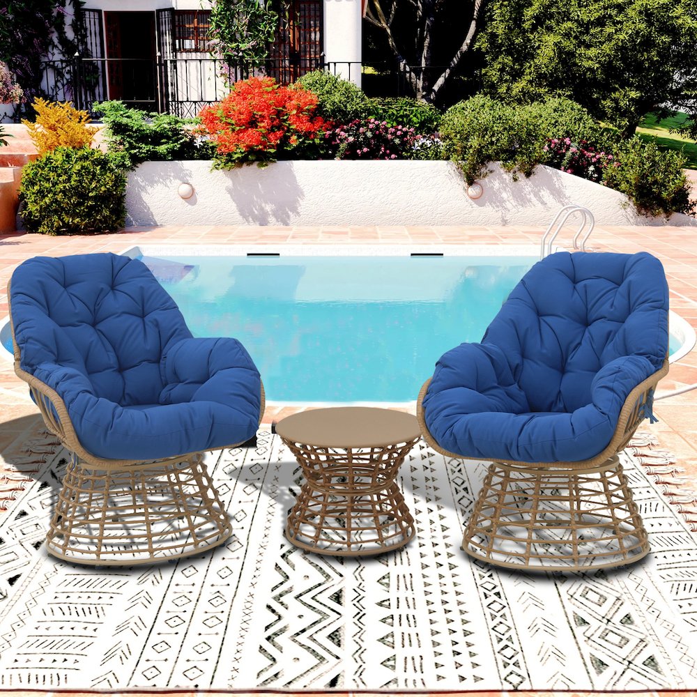 3-Piece Swivel Wicker Patio Conversation Set with Cushions. Picture 2