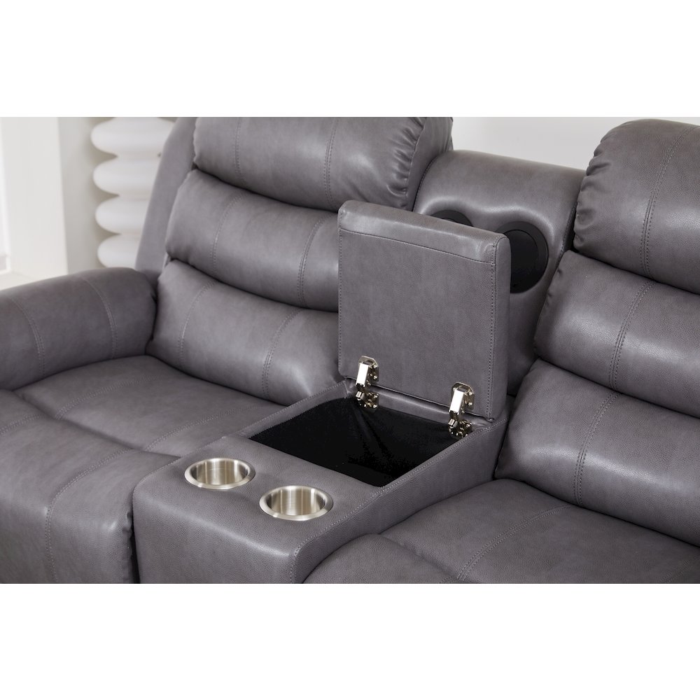 Faux Leather Manual Reclining Sofa Set – Three-Piece Home Theater Seating. Picture 3