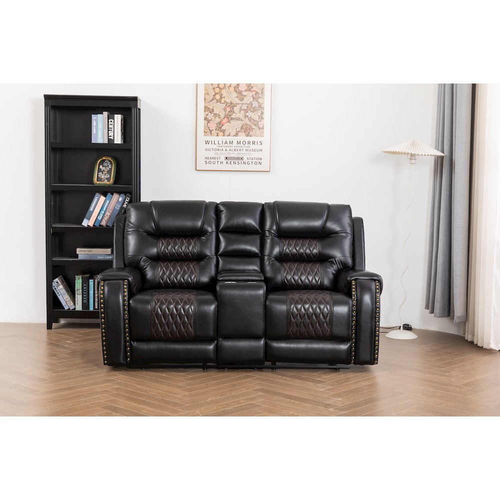 Ilyiano Two Tone Faux Leather Livingroom Reclining Loveseat In Black. Picture 2