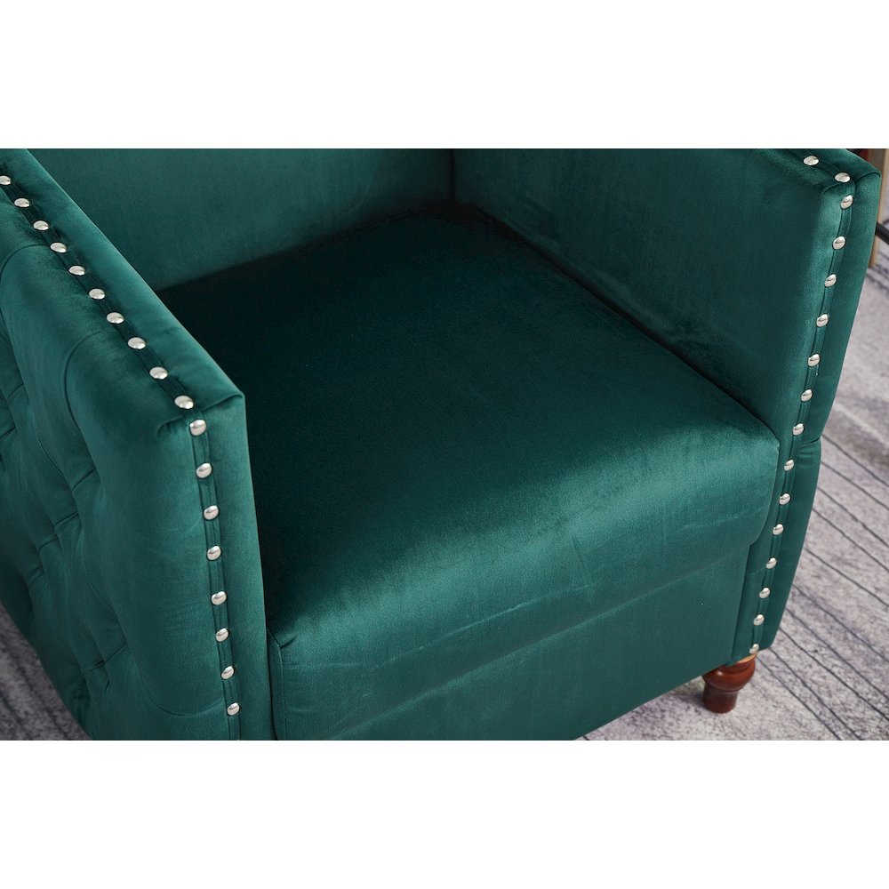 Kingway Furniture Avin Velvet Nail Head Livingroom Chair in Green. Picture 5