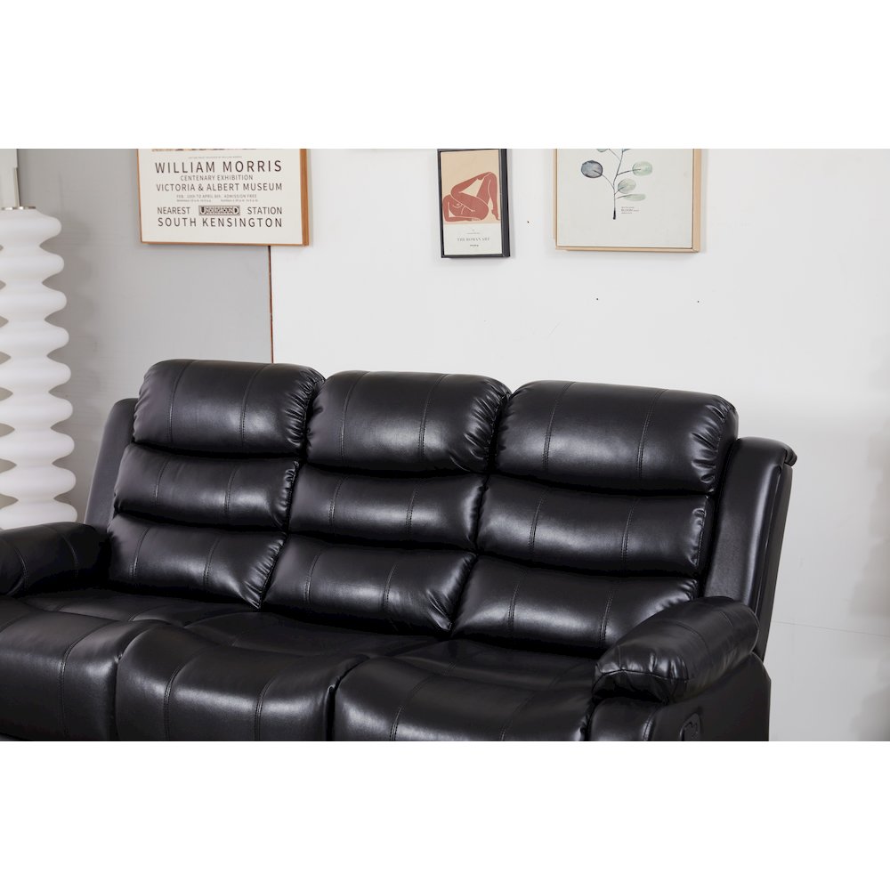 Faux Leather Manual Reclining Sofa with LED Lights With Drop Down Table. Picture 3