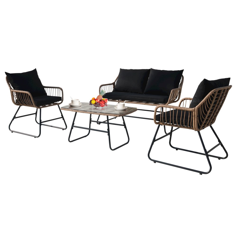 4-Piece Wicker Patio Conversation Set with Cushions - Outdoor Seating for 4. Picture 1