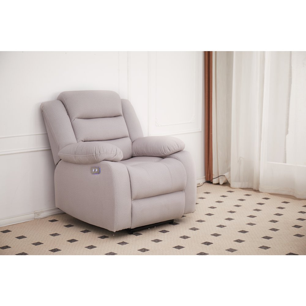 Kingway Adrien Fabric Power Recliner With USB in Gray. Picture 1