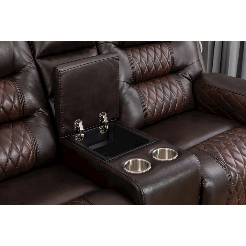 Ilyiano Two Tone Faux Leather Livingroom Reclining Loveseat In Brown. Picture 7