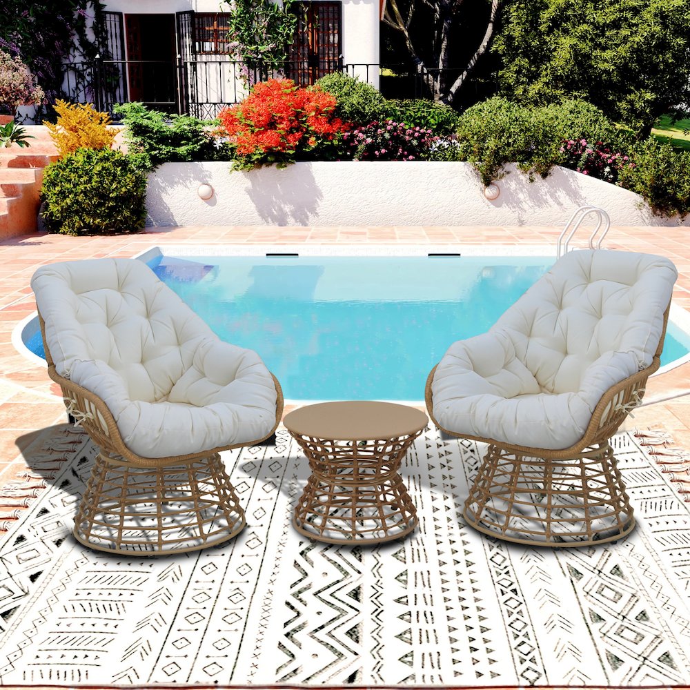 3-Piece Swivel Wicker Patio Conversation Set with Cushions. Picture 2