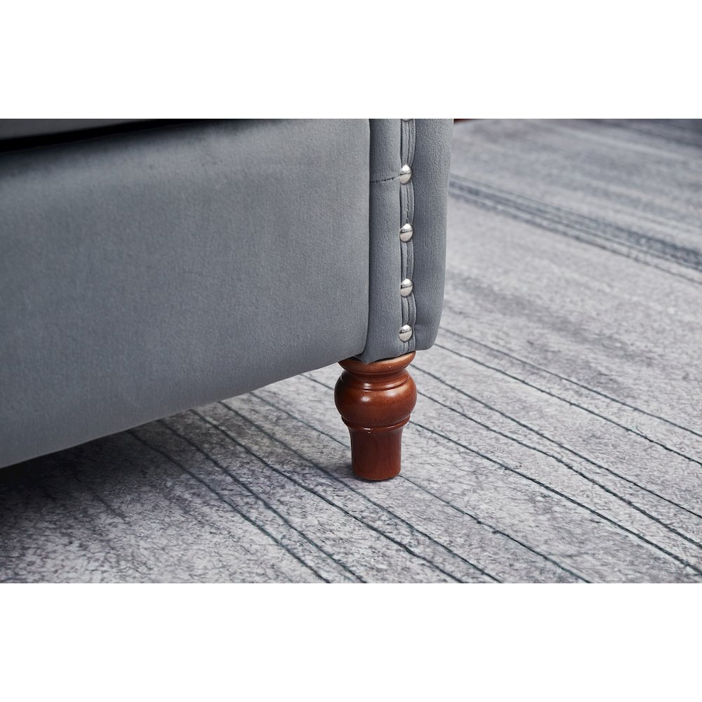 Kingway Furniture Avin Velvet Nail Head Livingroom Loveseat in Gray. Picture 5