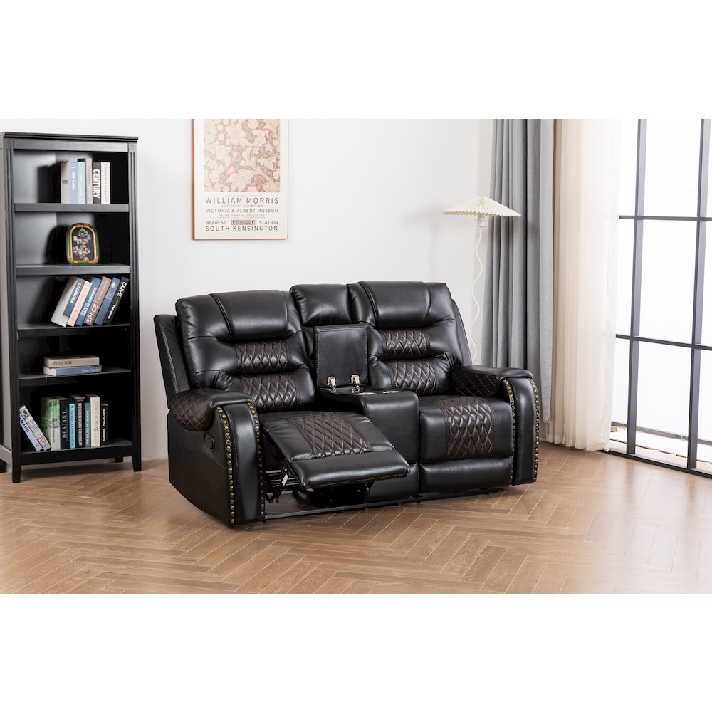 Ilyiano Two Tone Faux Leather 3-Piece Livingroom Reclining Set In Black. Picture 6