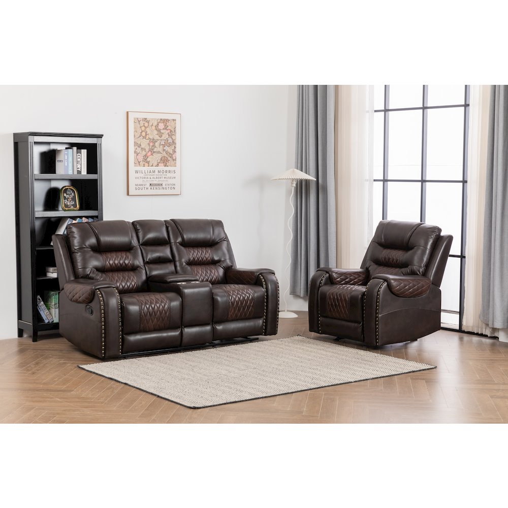 Ilyiano Two Tone Faux Leather 2-Piece Livingroom Reclining Set In Brown. Picture 1