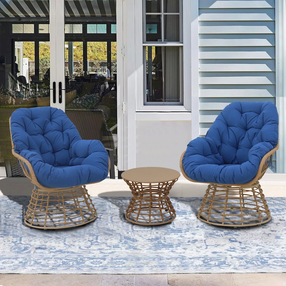 3-Piece Swivel Wicker Patio Conversation Set with Cushions. Picture 3