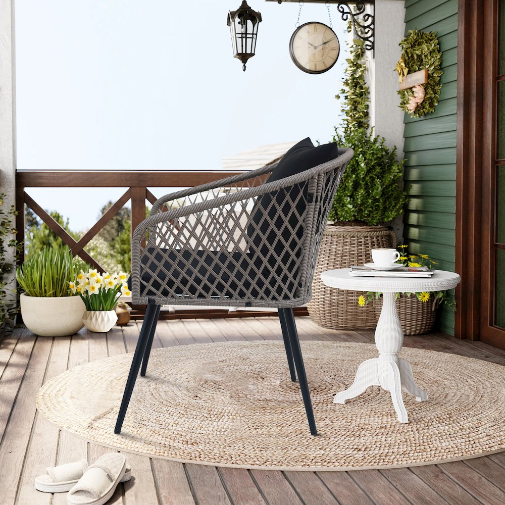 3-Piece Outdoor Patio Bistro Set – Modern Wicker Conversation Chairs. Picture 3