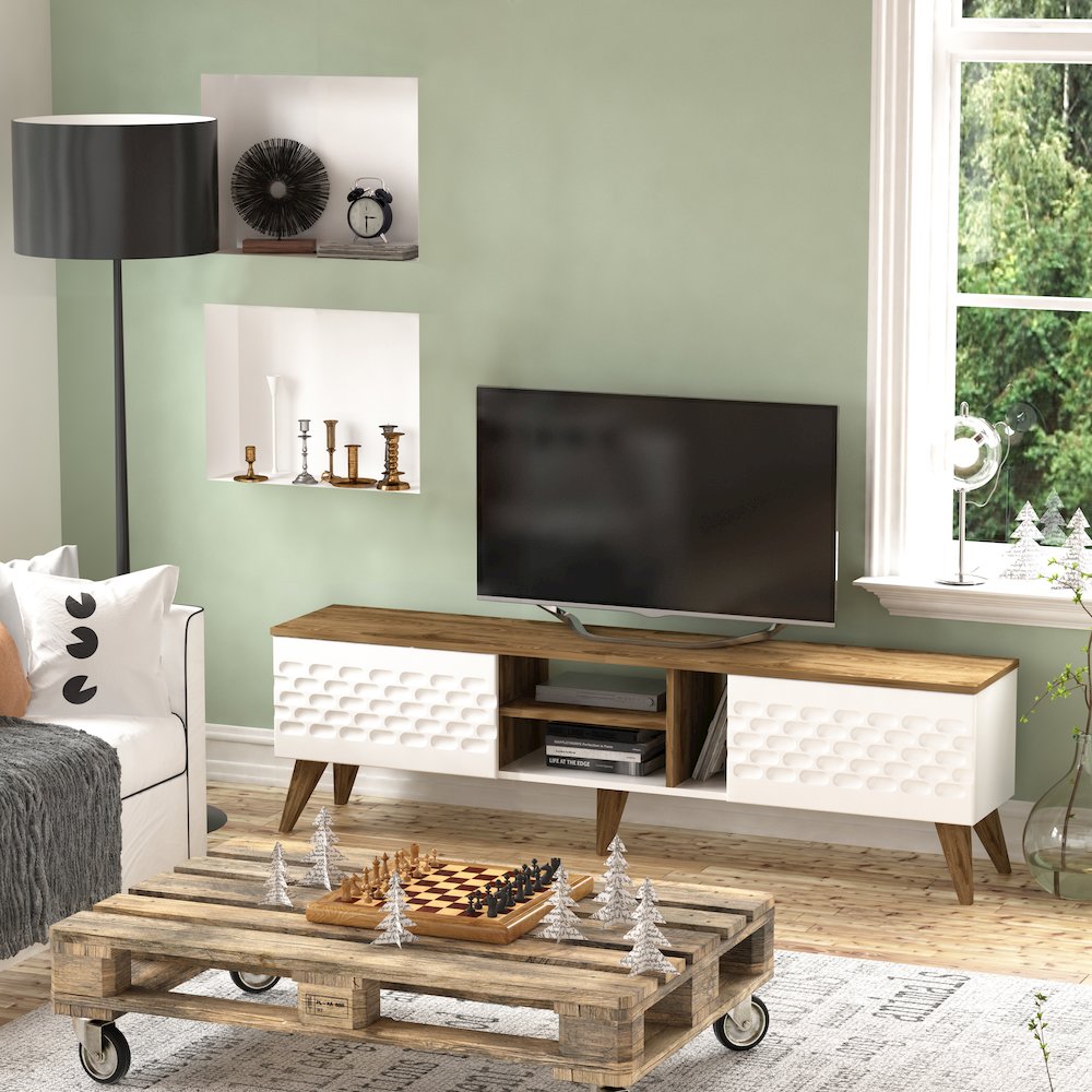 Egg Tv Stand - White & Oud Oak. Picture 2